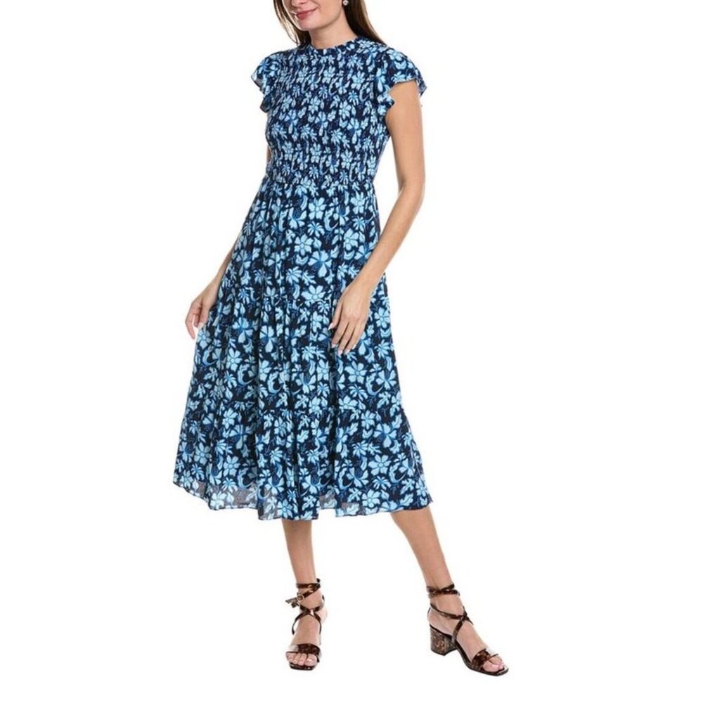 SAIL TO SABLE SMOCKED BLUE FLORAL MIDI DRESS
SIZE M